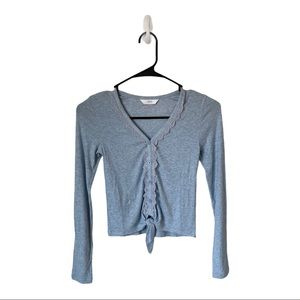 1901 Blue Button Front Tie Top- NWOT